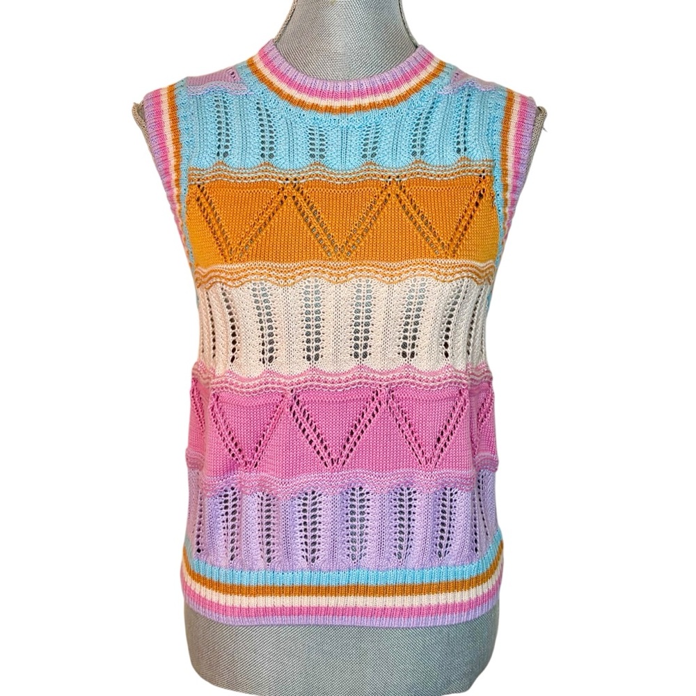 Grace + Karma Bright Colorblock Knit Sweater Tank | Pastel Rainbow | Size S